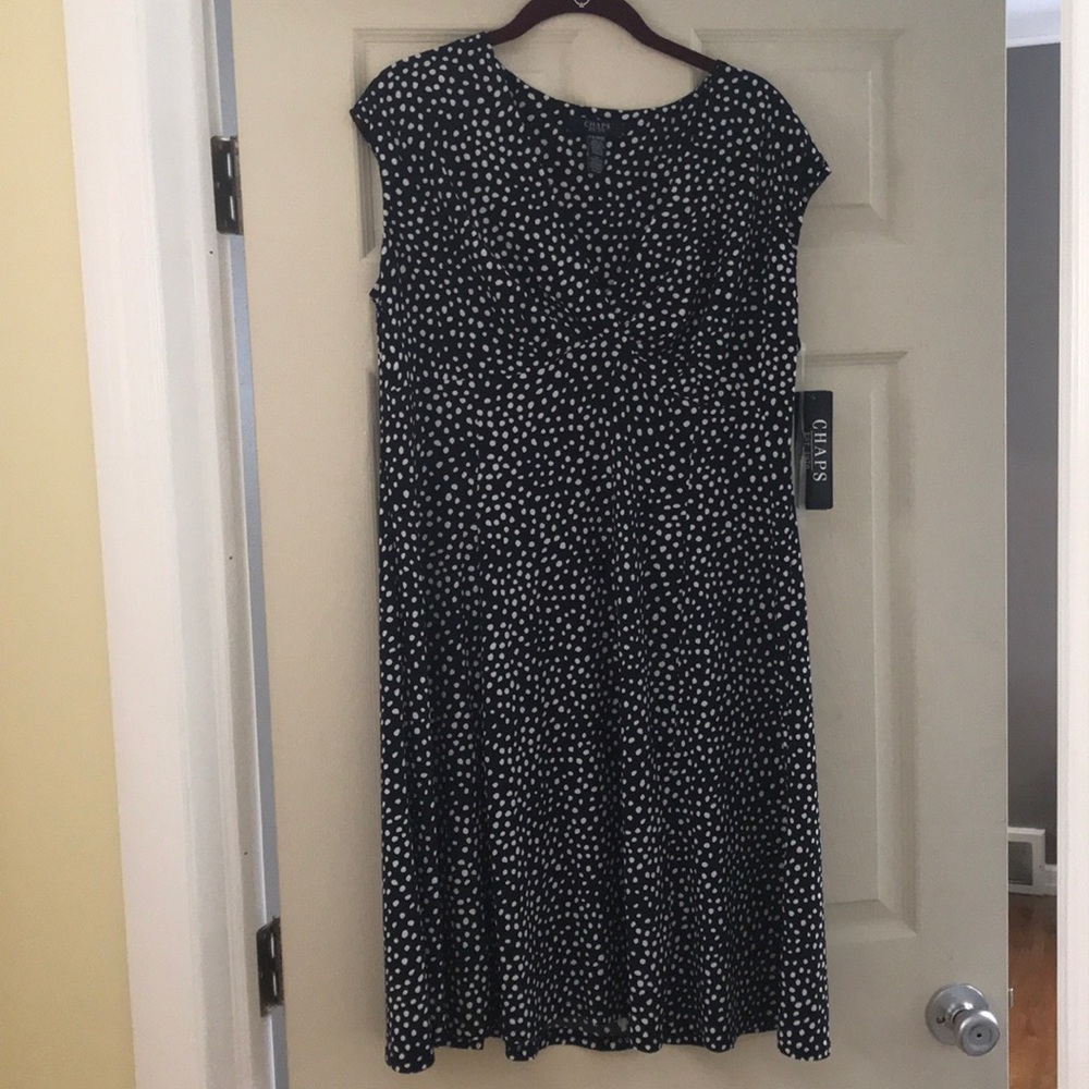 NWT Chaps woman’s Petite XL navy polka dot dress!